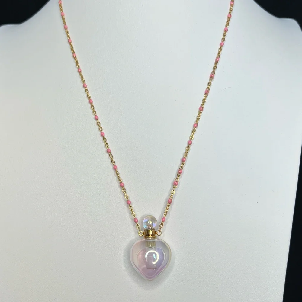 Carved Heart Angel Aura Quartz Crystal Bottle Necklace - Picture 4 of 4